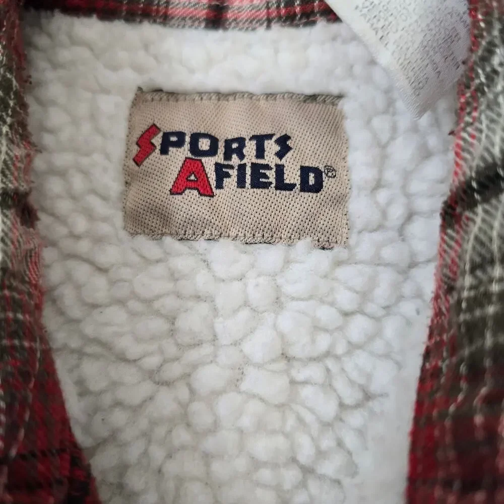 Vintage 80s Red Plaid Sherpa Lined Quilted Shacket Jacket Men's Outdoor Chore L